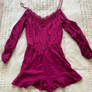 Maroon Peep Shoulder Romper Size Small